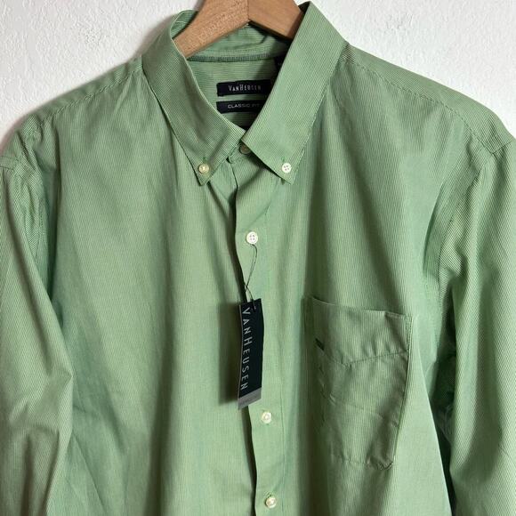 VAN HEUSEN CLASSIC FIT GREEN BUTTON DOWN MEN SHIRT LARGE BRAND NEW - Picture 6 of 6